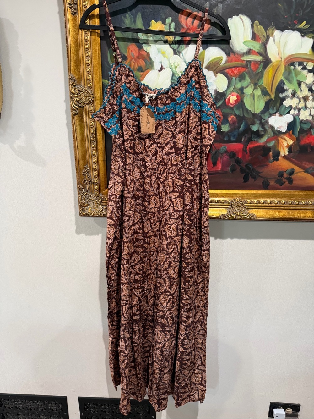NATURAL LIFE Jumpsuit Brown with Teal Trim